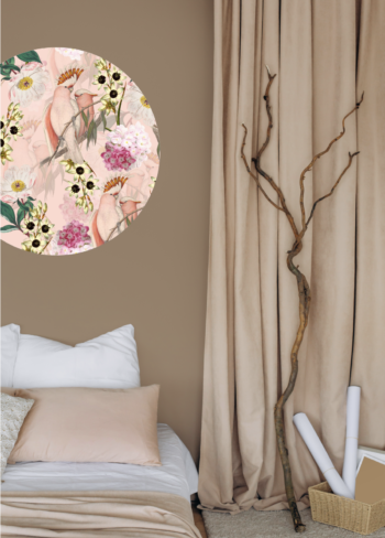 Pastel Pink Cockatoo muurcirkel in slaapkamer Dutch Sprinkles