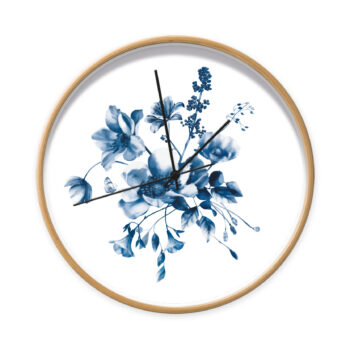 Klok Studio Amke Delfts Blauwe bloemen houtlook frame
