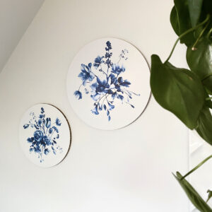 Dutch Sprinkles muurcirkels Delfts blauwe bloemen Studio Amke op karton