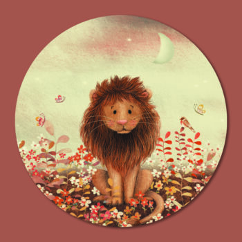 Muurcirkel Leeuwtje Studio Amke X Dutch Sprinkles, terra achtergrond