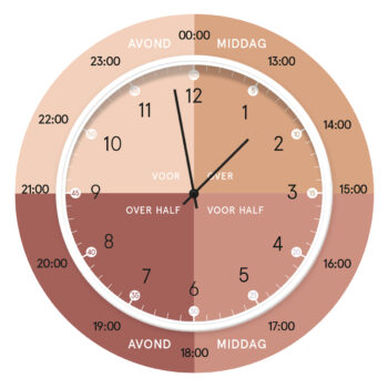 Hippe leerklok Earthy Orange Dutch Sprinkles wit frame zwarte wijzers