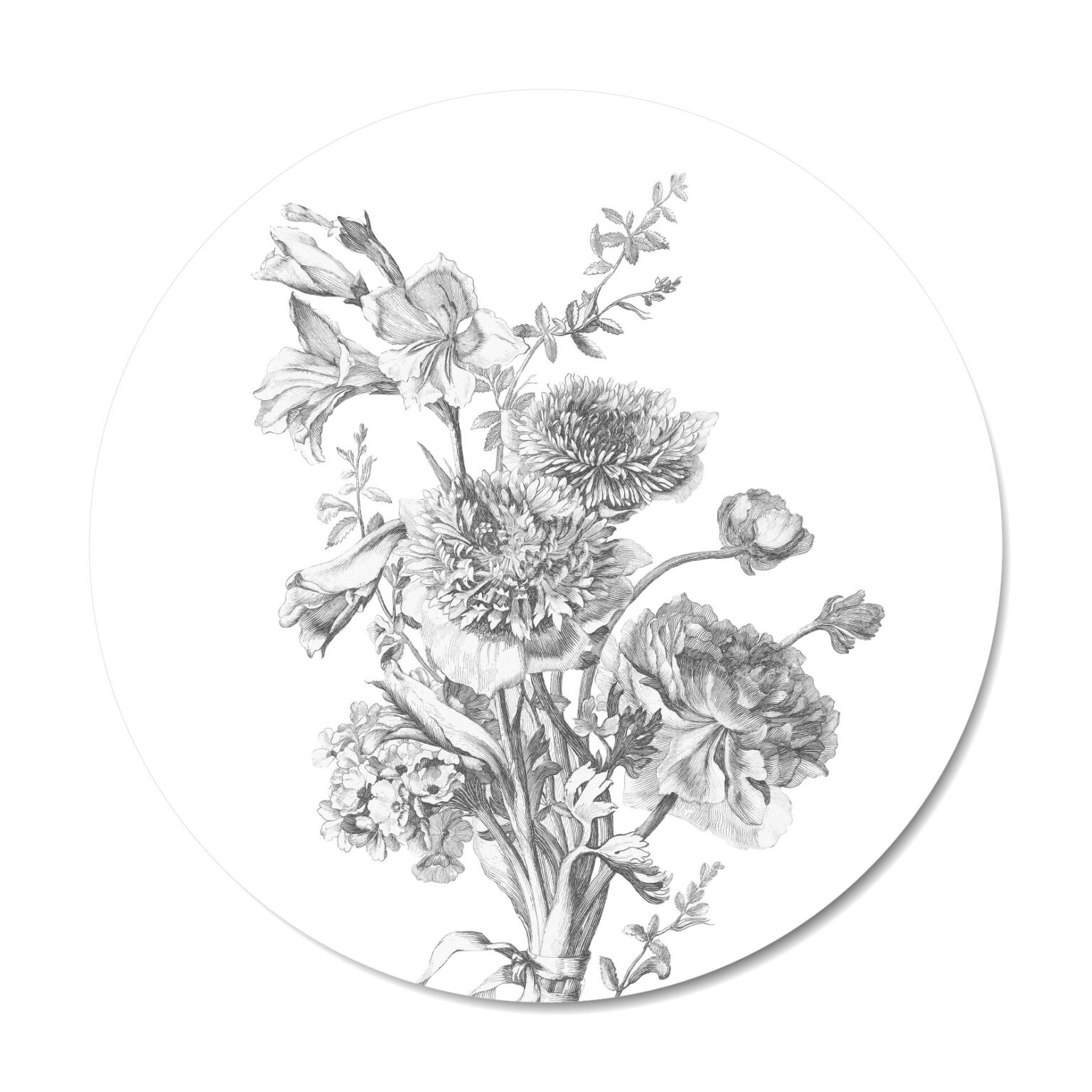 Muurcirkel Flowers in Black and White